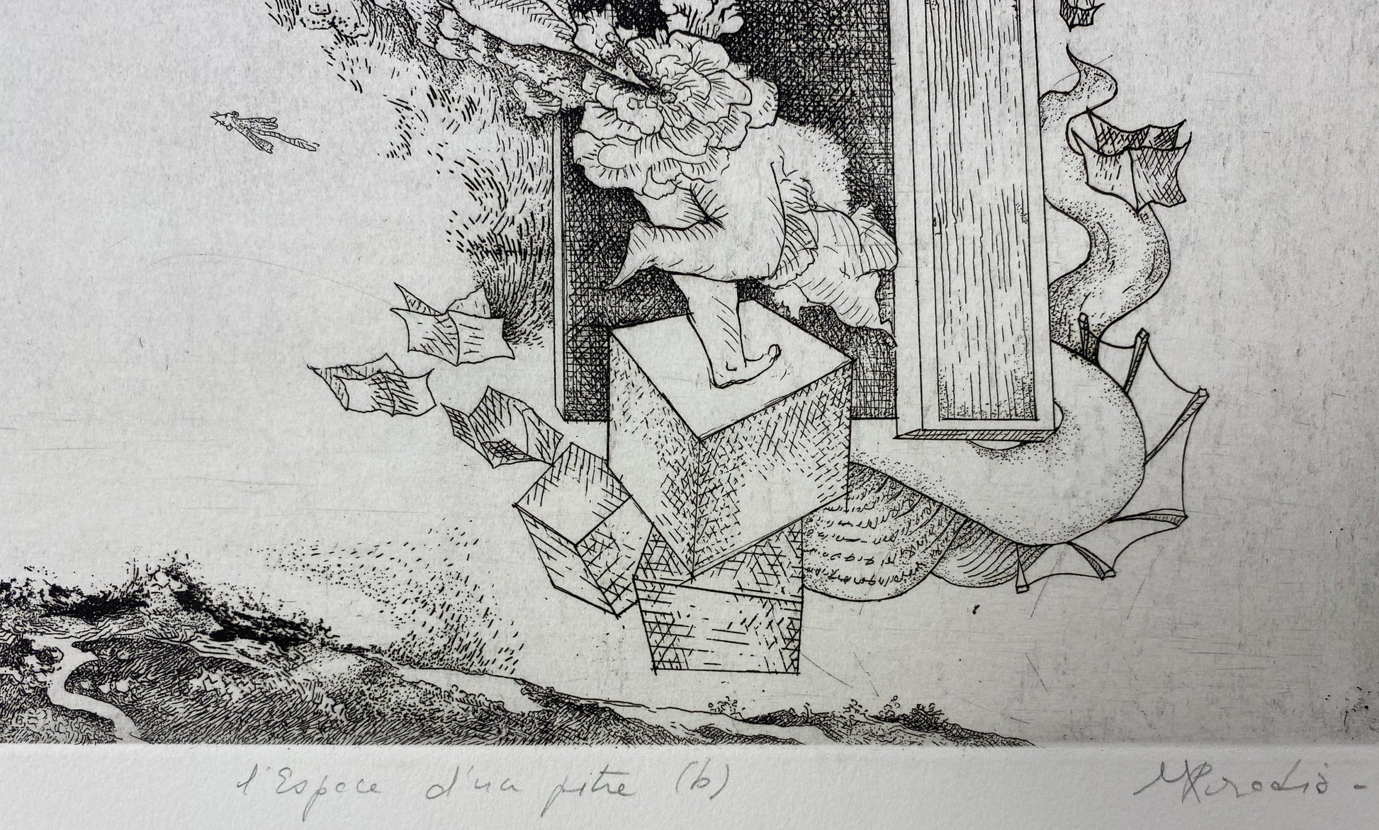 Original French Surrealist Engraving Print — detail 3