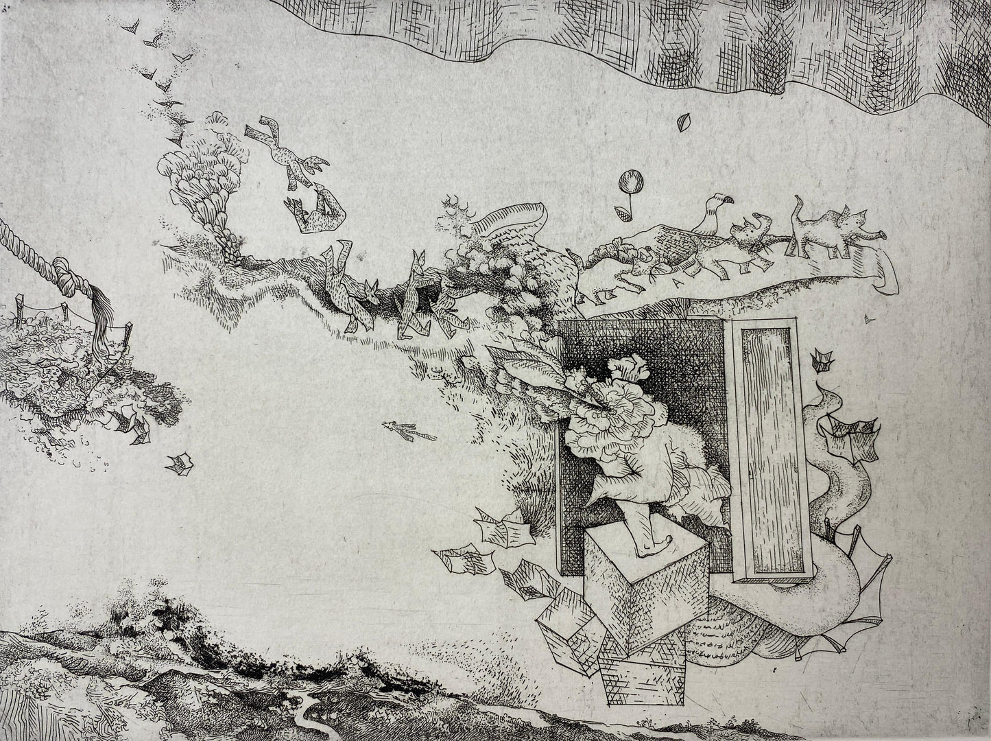Original French Surrealist Engraving Print — detail 7