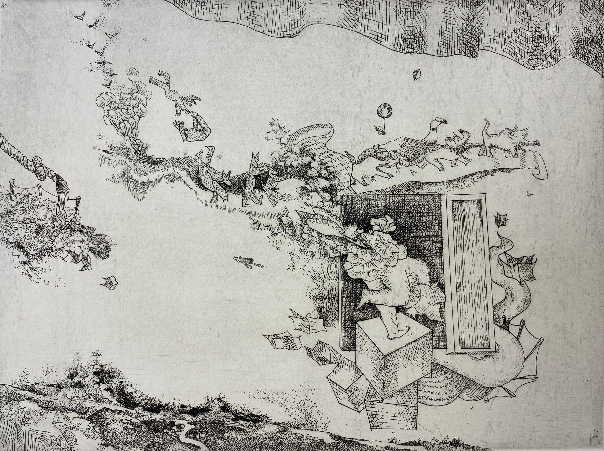 Original French Surrealist Engraving Print — detail 7