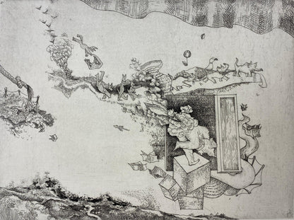 Original French Surrealist Engraving Print — detail 7