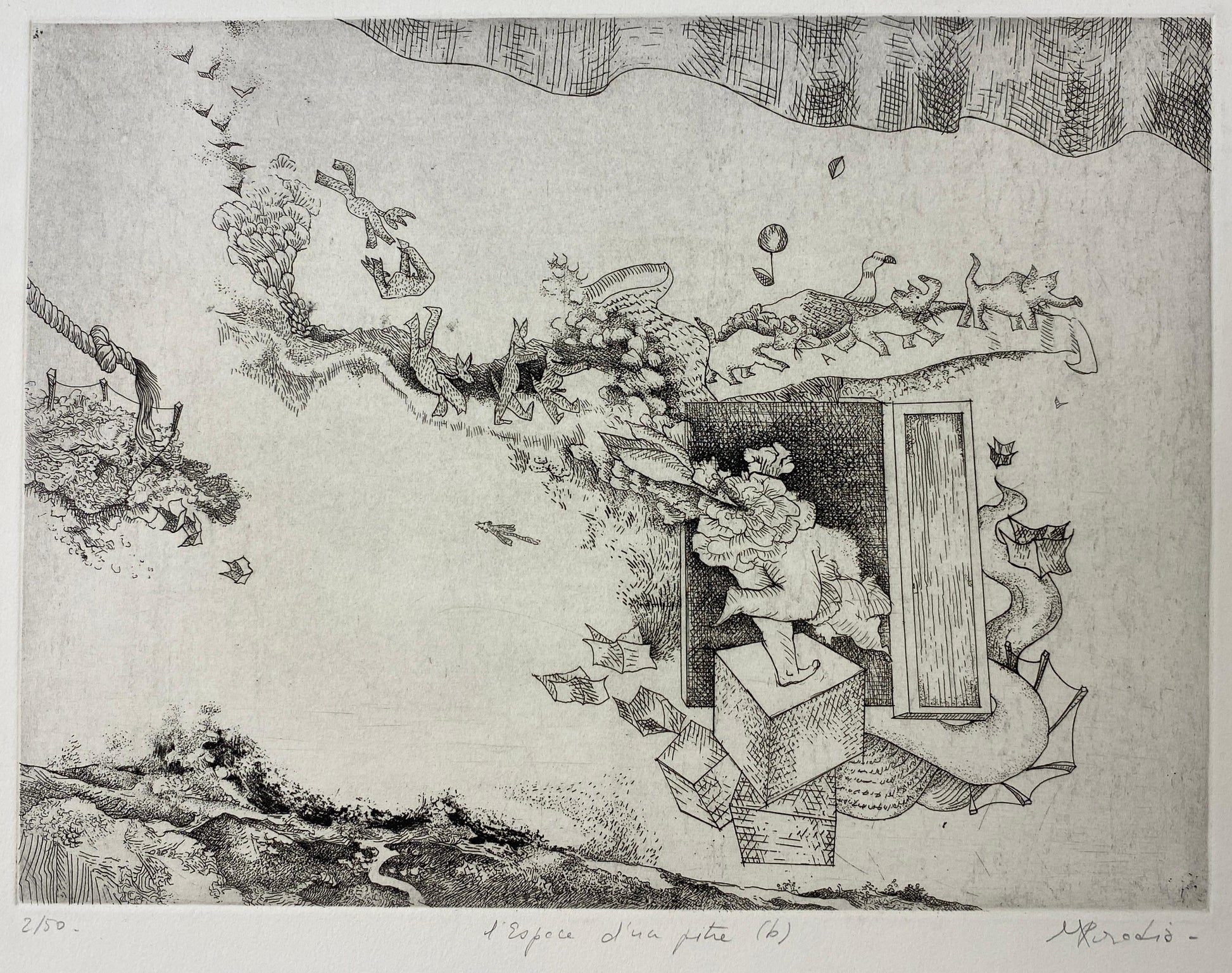 Original French Surrealist Engraving Print — detail 8
