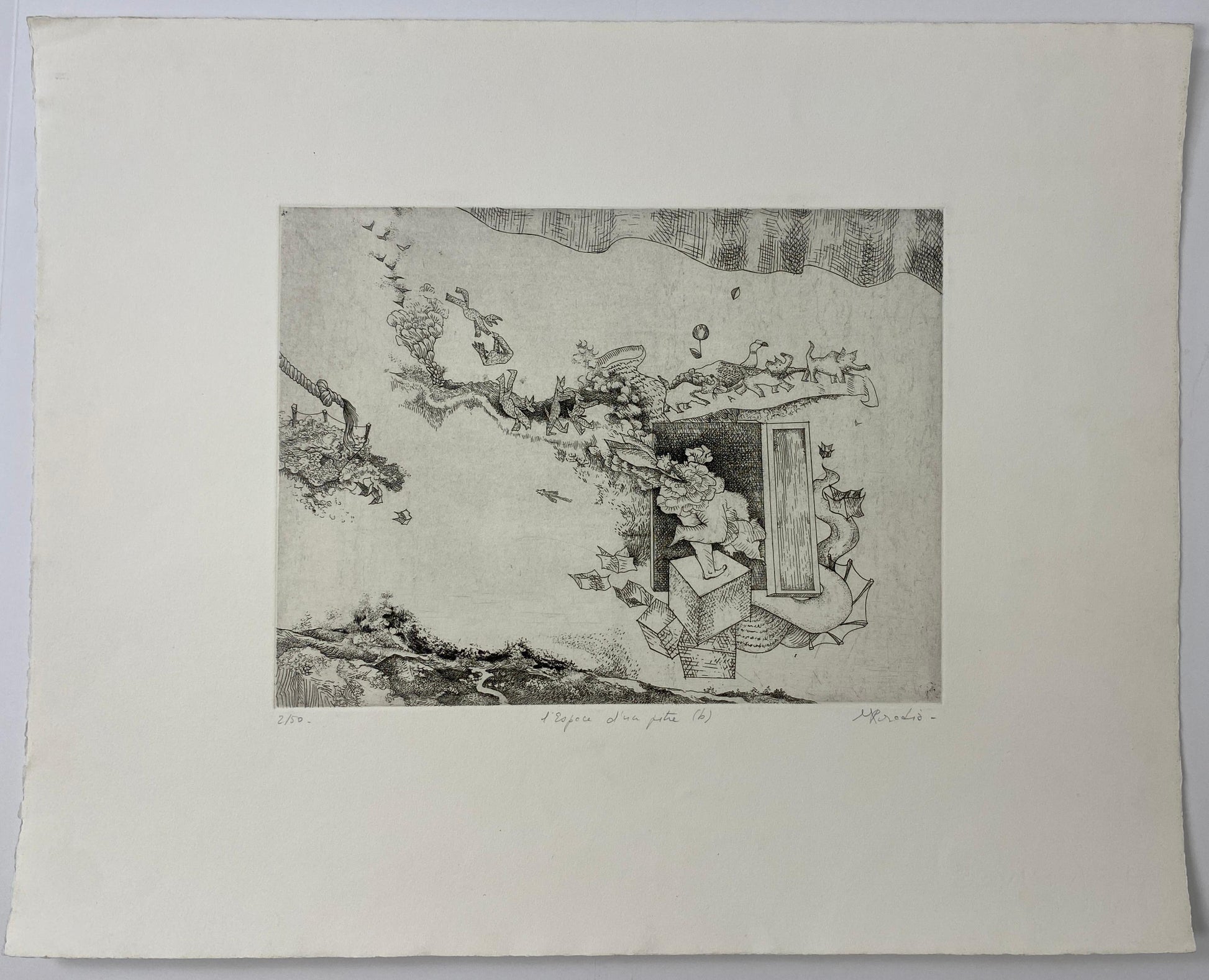 Original French Surrealist Engraving Print — detail 9