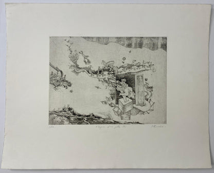 Original French Surrealist Engraving Print — detail 9