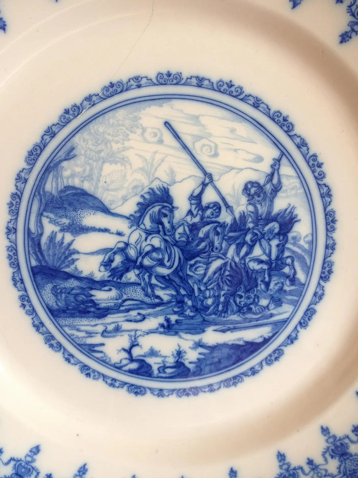 Large 18th Century French Blue and White Delft Charger or Decorative Plate — detail 5