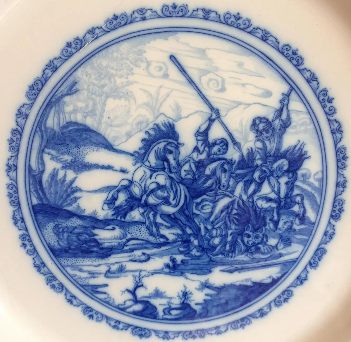 Large 18th Century French Blue and White Delft Charger or Decorative Plate — detail 2