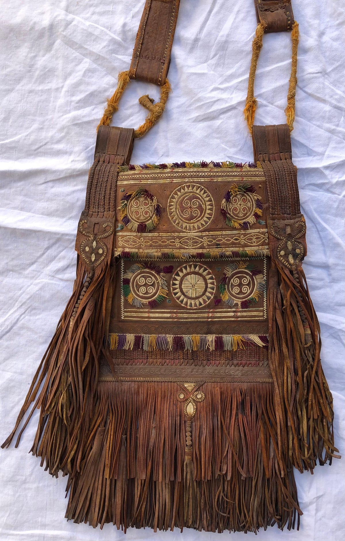 Large Hand-Crafted Leather Tribal Tuareg Berber Sahara Bag — detail 6