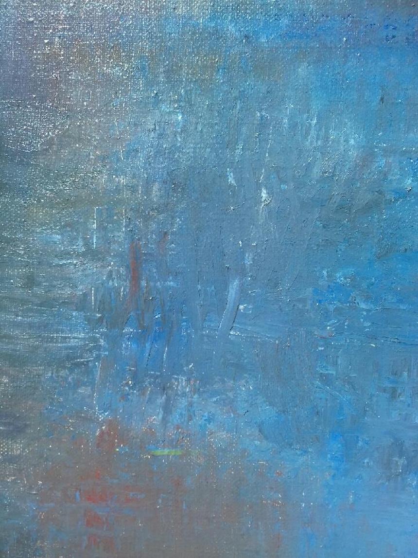 Large Blue Abstract Oil on Canvas Painting by C. Azuelos — detail 8