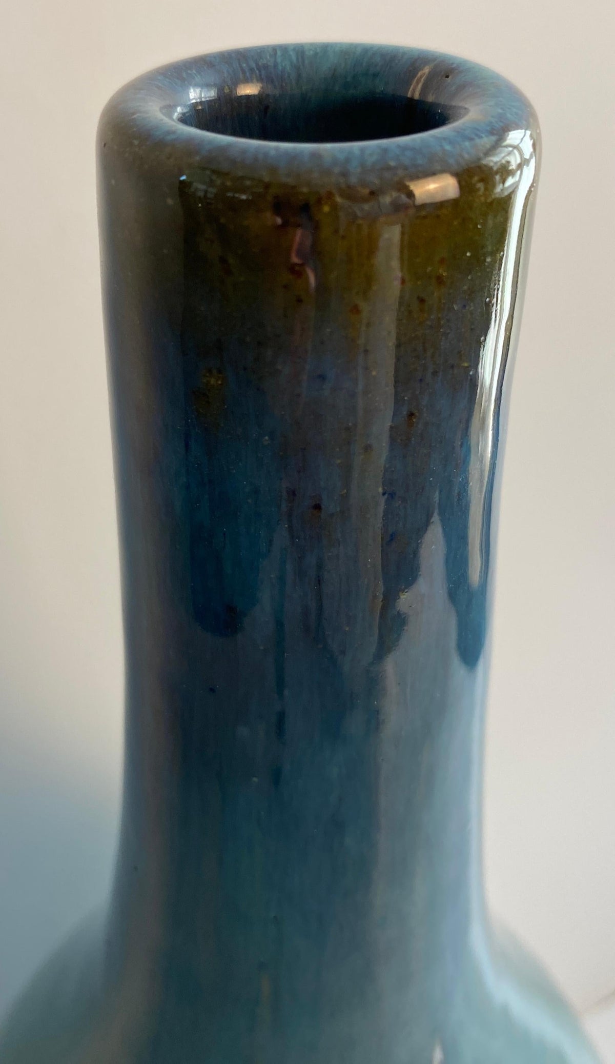Large Mid-Century Modern Blue Glazed Studio Pottery Stem Vase — detail 4
