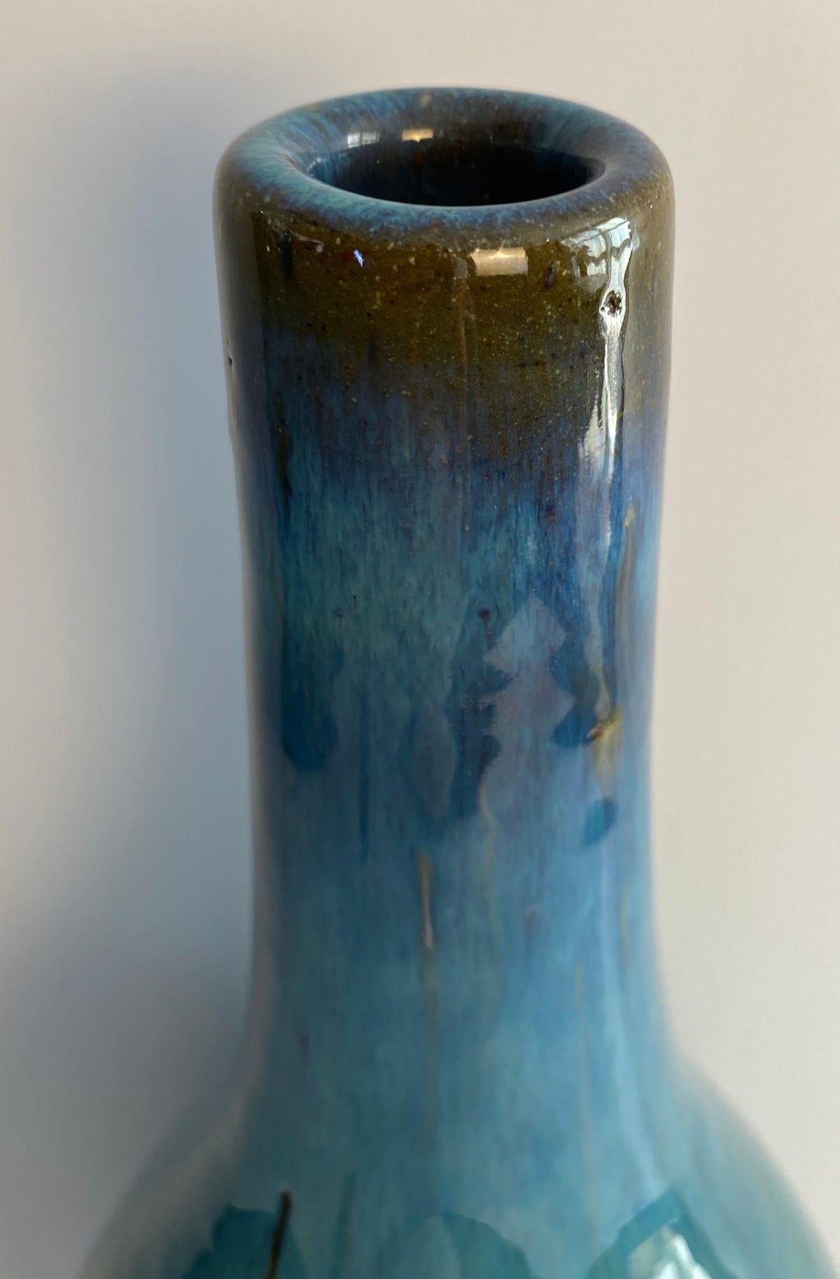 Large Mid-Century Modern Blue Glazed Studio Pottery Stem Vase — detail 9
