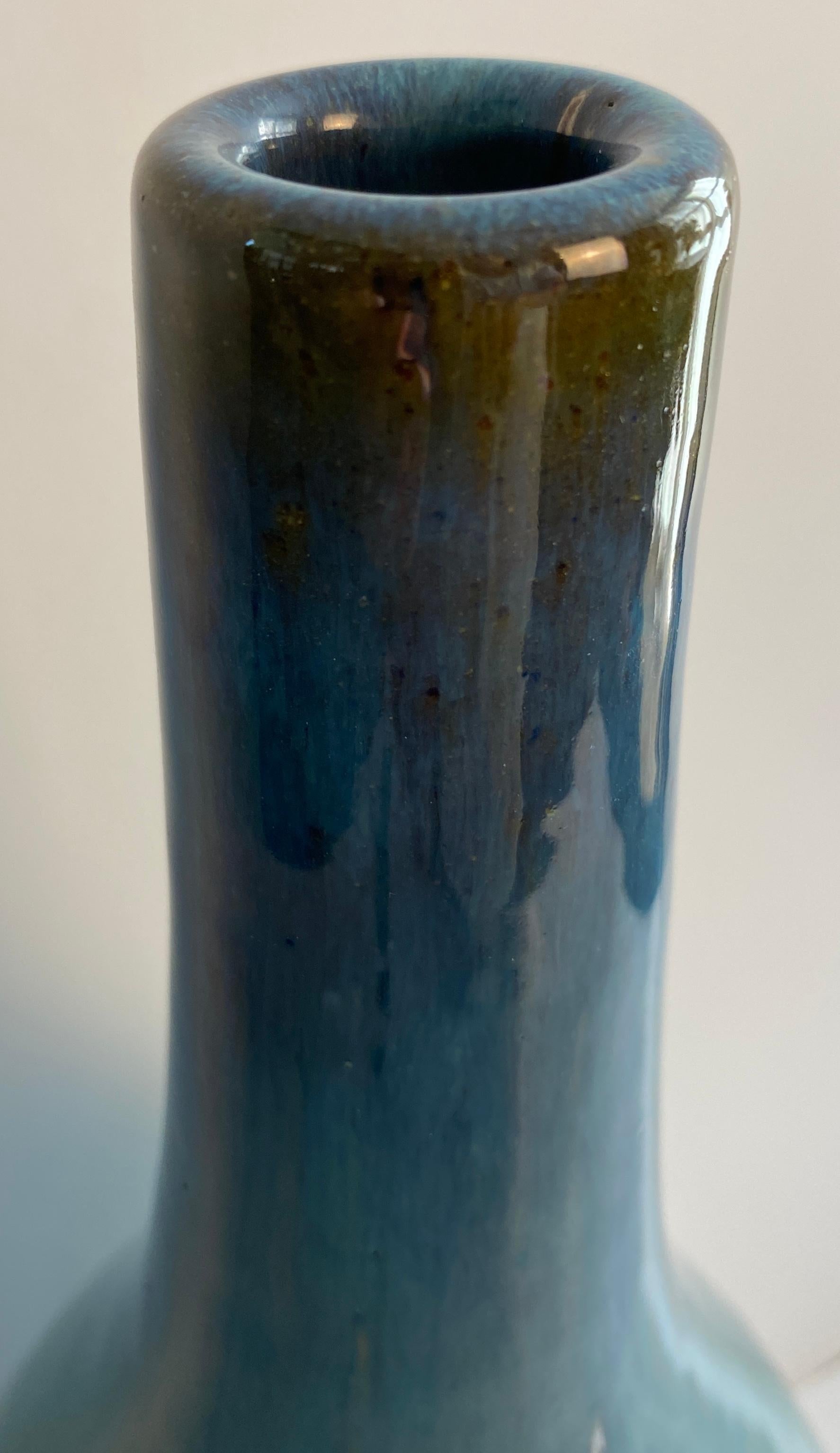 Large Mid-Century Modern Blue Glazed Studio Pottery Stem Vase — detail 6