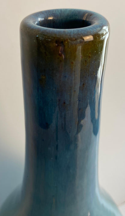 Large Mid-Century Modern Blue Glazed Studio Pottery Stem Vase — detail 6