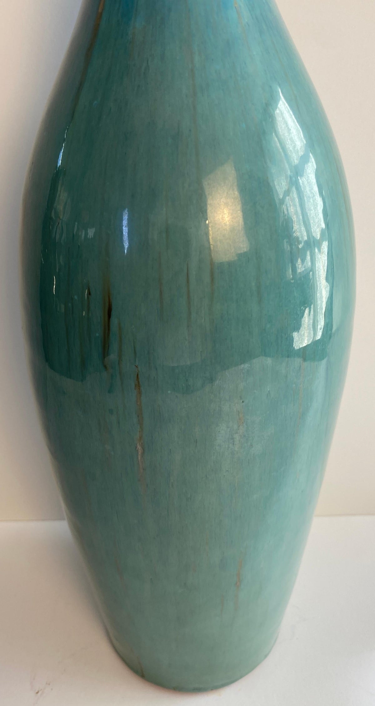 Large Mid-Century Modern Blue Glazed Studio Pottery Stem Vase — detail 8