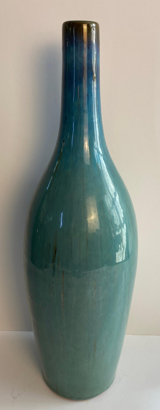 Large Mid-Century Modern Blue Glazed Studio Pottery Stem Vase — detail 2