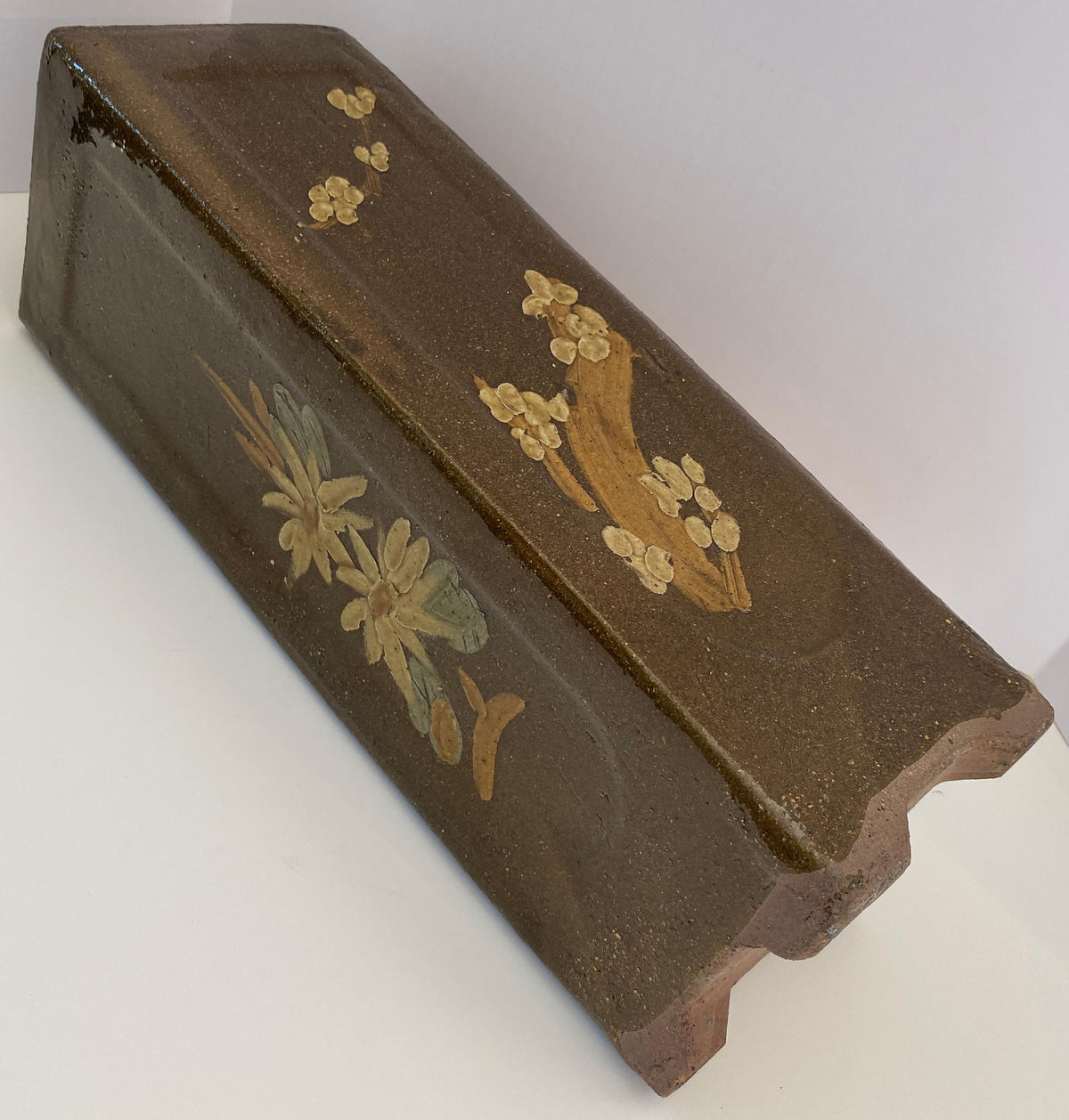 Tall Midcentury Ceramic Flower Vase or Planter Green and Brown, Umbrella Stand — detail 2