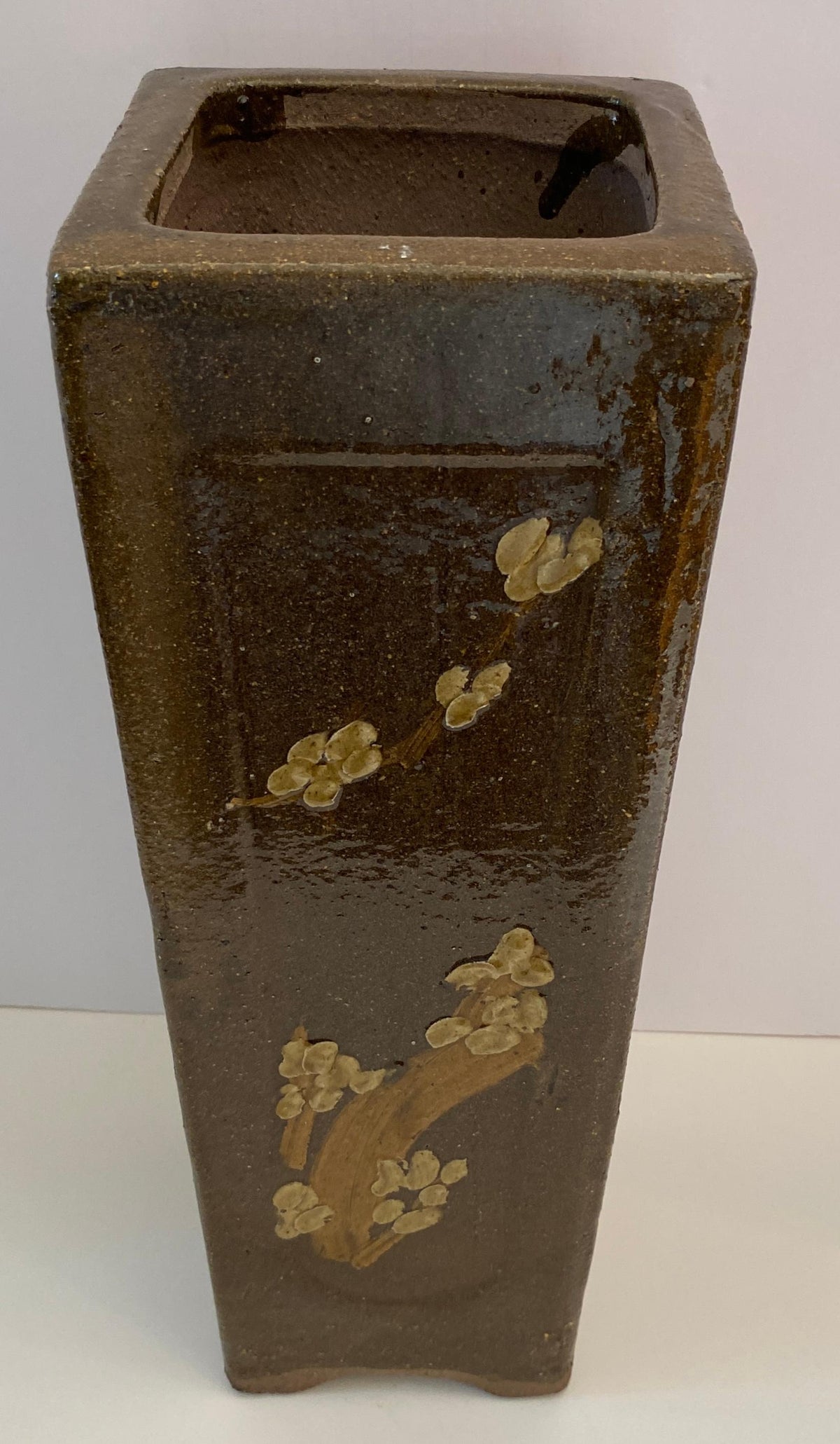 Tall Midcentury Ceramic Flower Vase or Planter Green and Brown, Umbrella Stand — detail 5