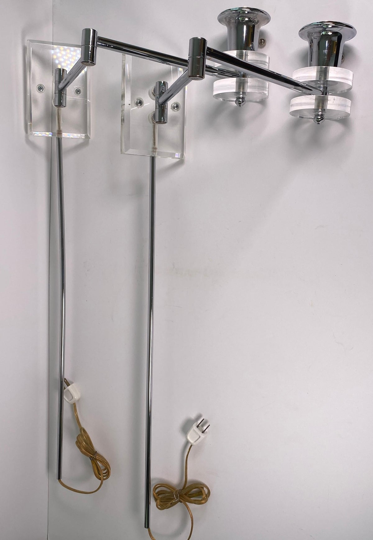 Articulating Chrome and Lucite Wall Sconces, Mid-20th Century Design — detail 2