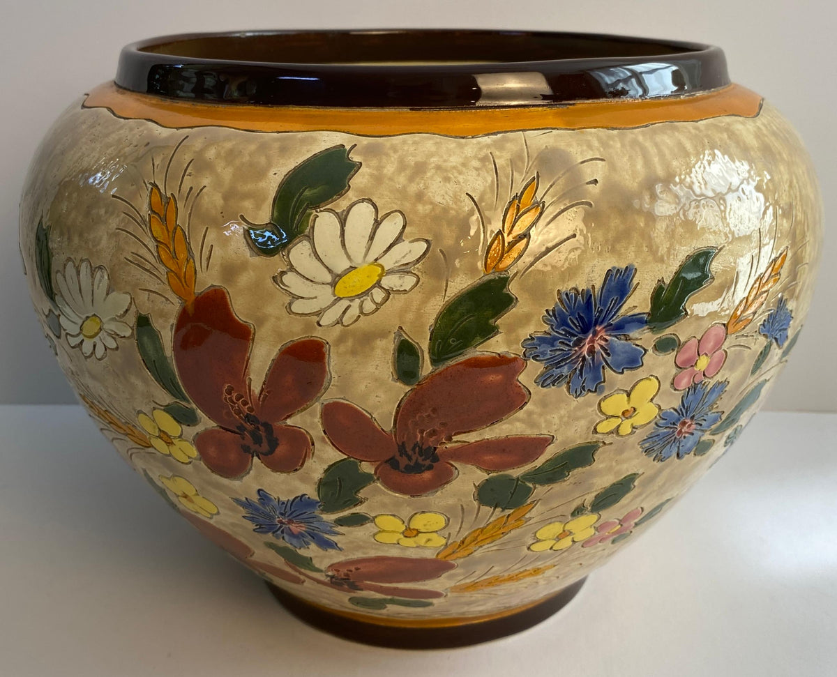 Large Signed Jérôme Massier Hand-Painted French Art Pottery Ceramic Bowl — detail 7