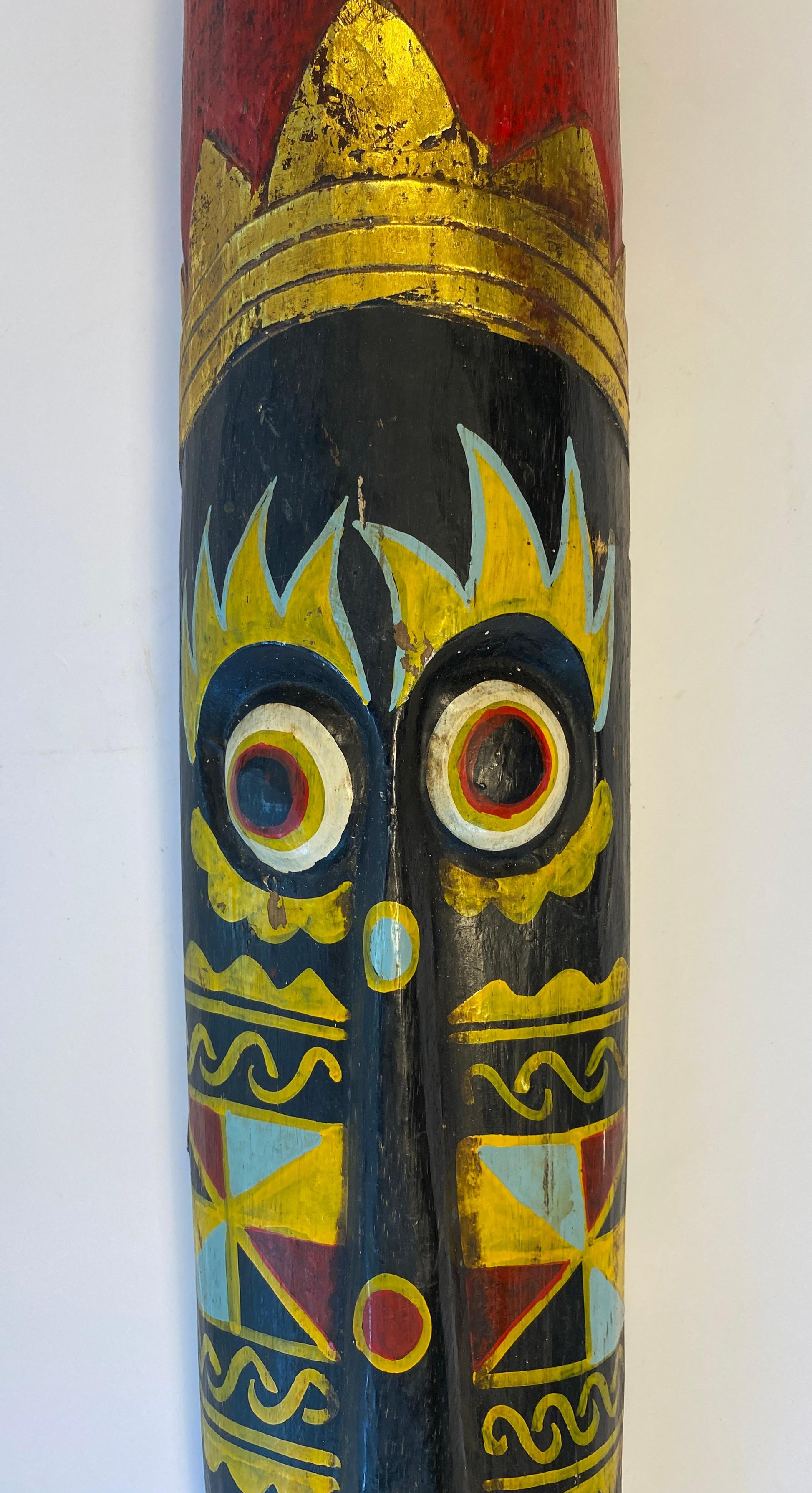 Hand-Carved Painted Wooden Tribal Mask, Folk Art, 20th Century, USA — detail 3