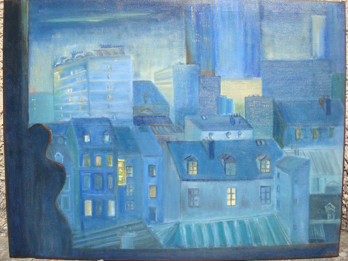 Large Contemporary Oil on Canvas Painting depicting Rooftops of Paris France — detail 2