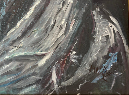 Large Painting Woman in the Sea, Blue Oil on Canvas — detail 4