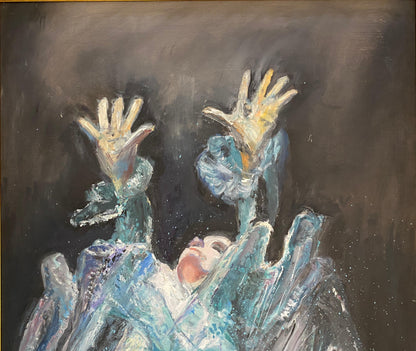 Large Painting Woman in the Sea, Blue Oil on Canvas — detail 6