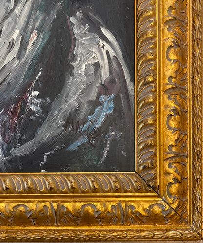 Large Painting Woman in the Sea, Blue Oil on Canvas — detail 7