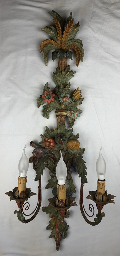Large Italian Renaissance Hand Carved Wall Sconce — detail 4