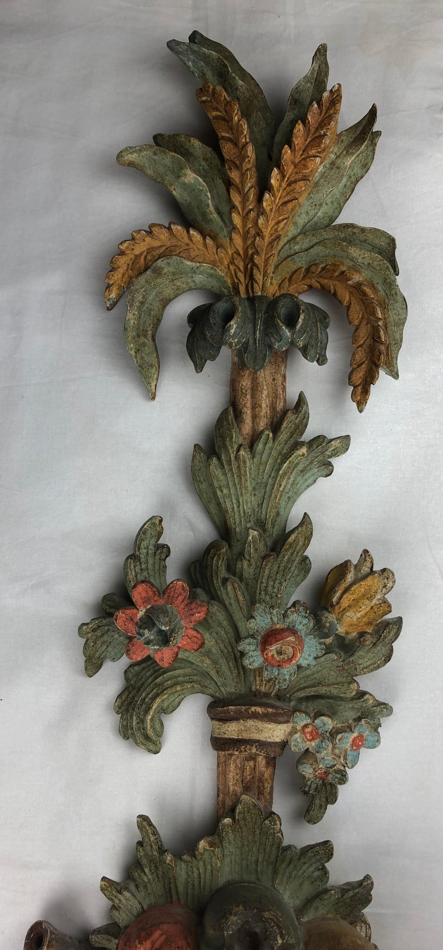 Large Italian Renaissance Hand Carved Wall Sconce — detail 8