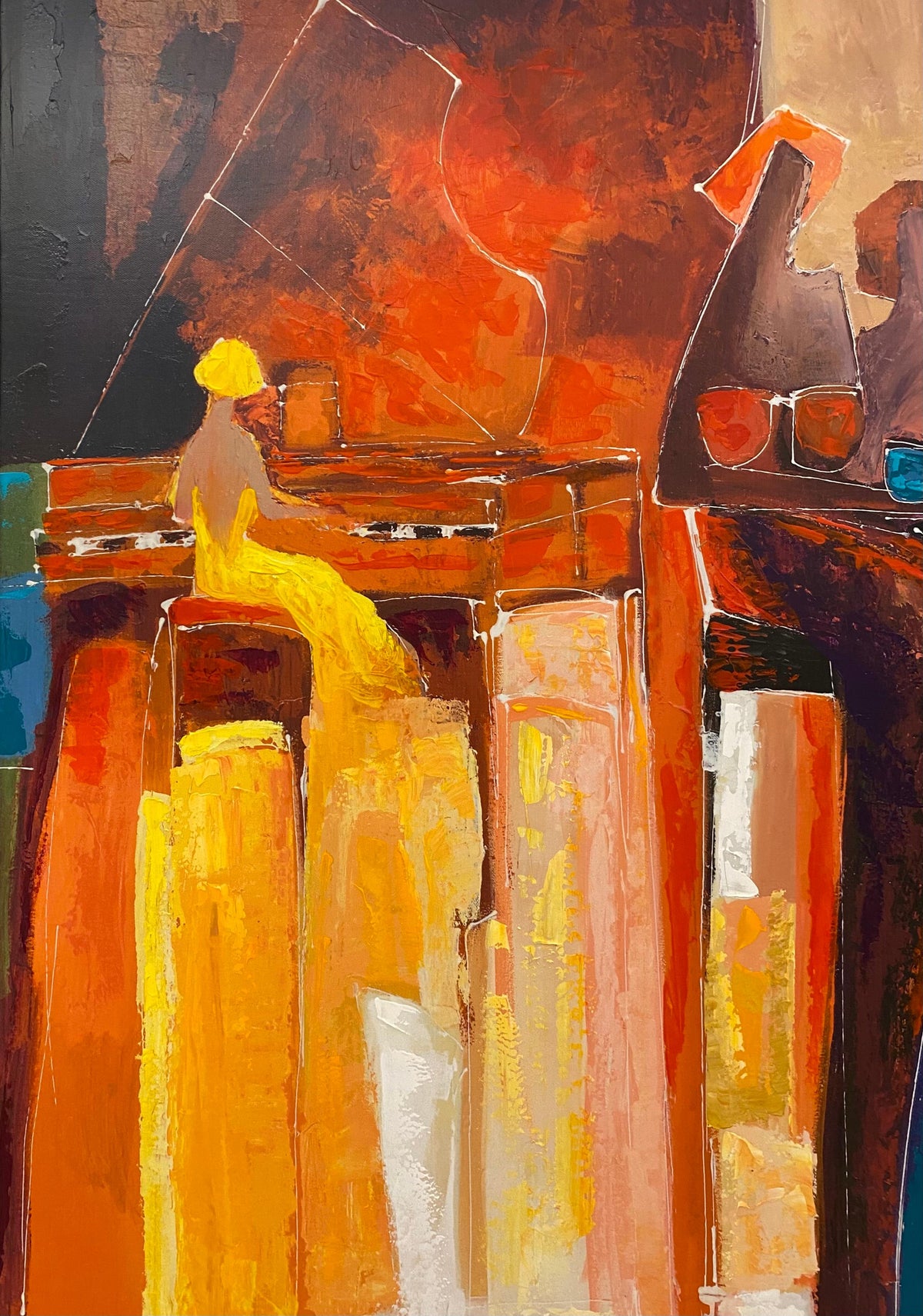 Large Hand Embellished Color Giclee on Canvas Titled "Conversation" — detail 9