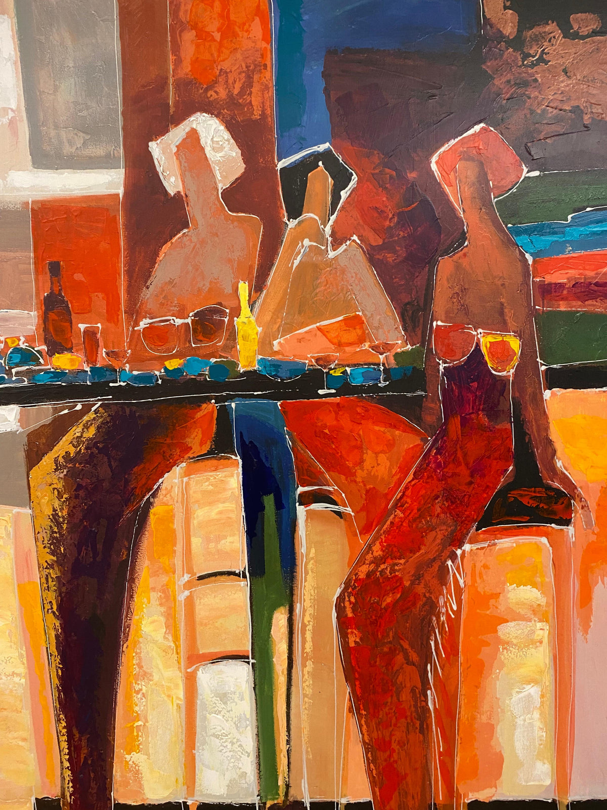 Large Hand Embellished Color Giclee on Canvas Titled "Conversation" — detail 2