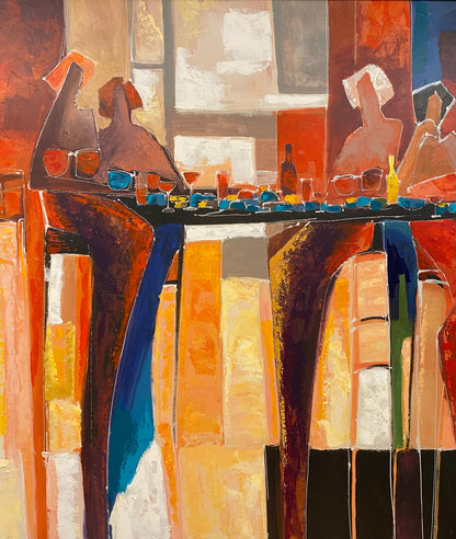 Large Hand Embellished Color Giclee on Canvas Titled "Conversation" — detail 6