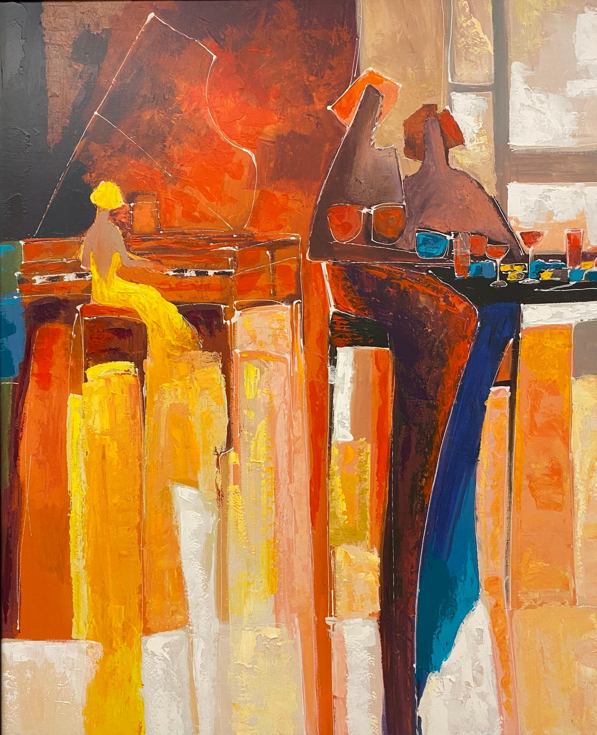 Large Hand Embellished Color Giclee on Canvas Titled "Conversation" — detail 7