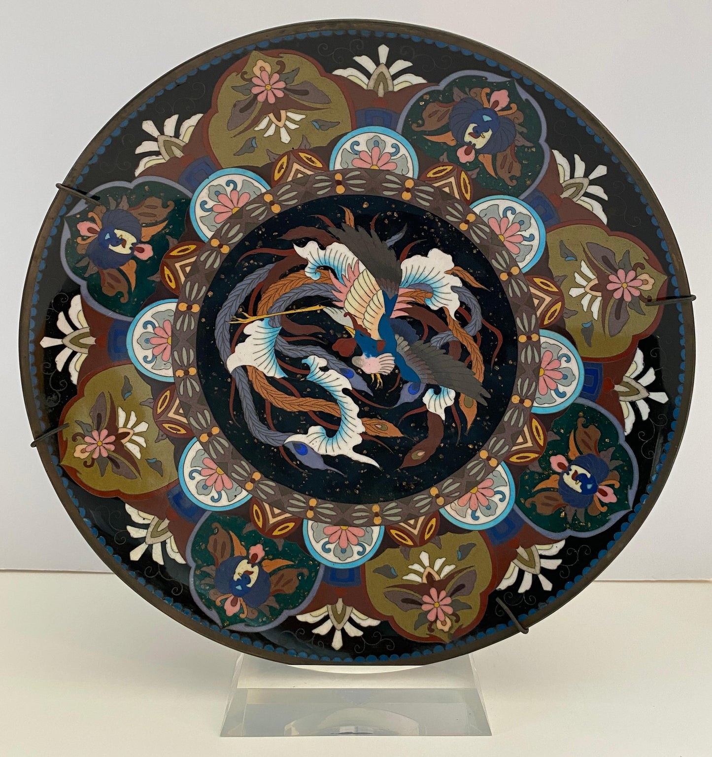 Antique Japanese Meiji Period Cloissoné Charger, Bowl or Platter — detail 2