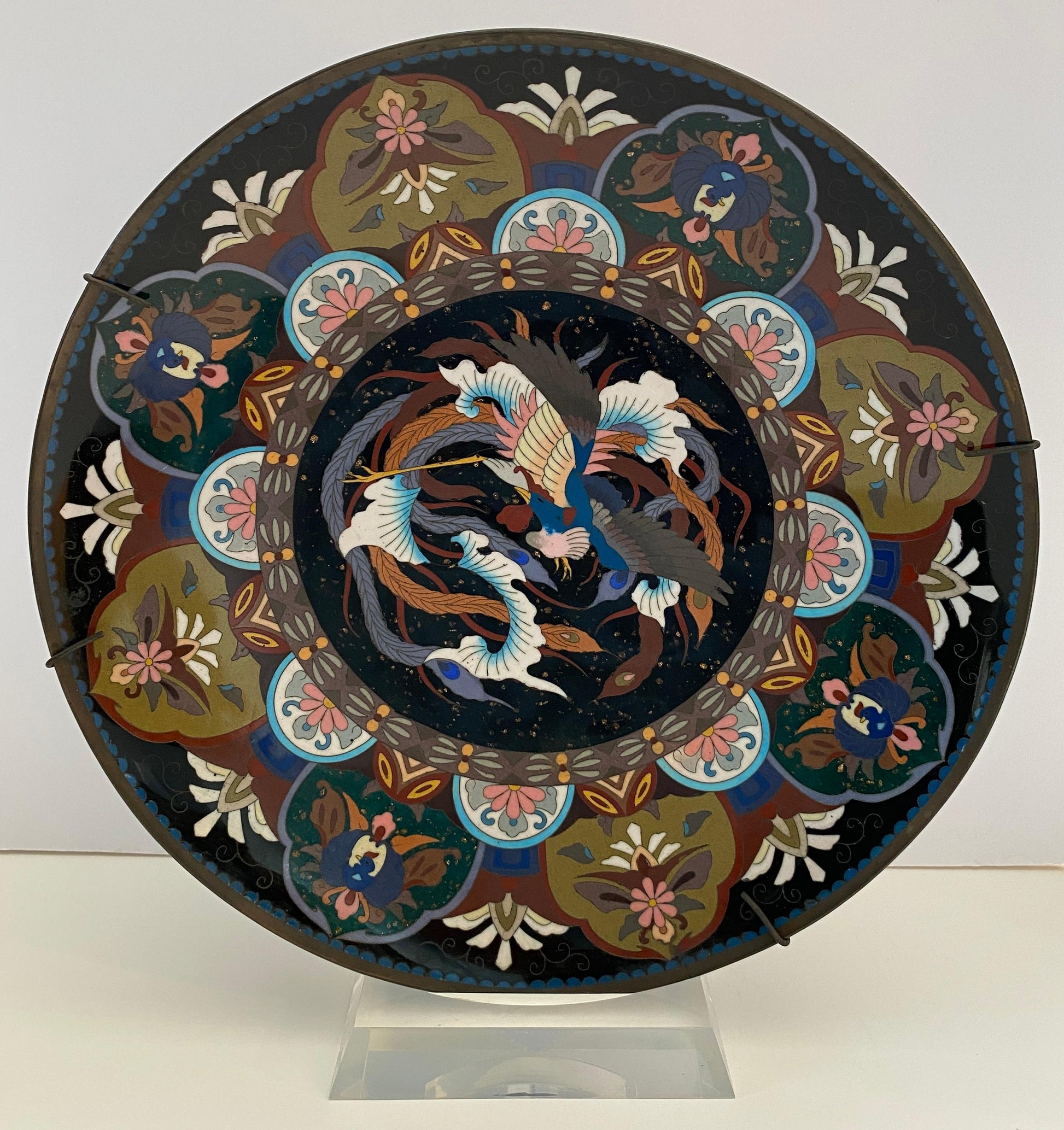 Antique Japanese Meiji Period Cloissoné Charger, Bowl or Platter — detail 2