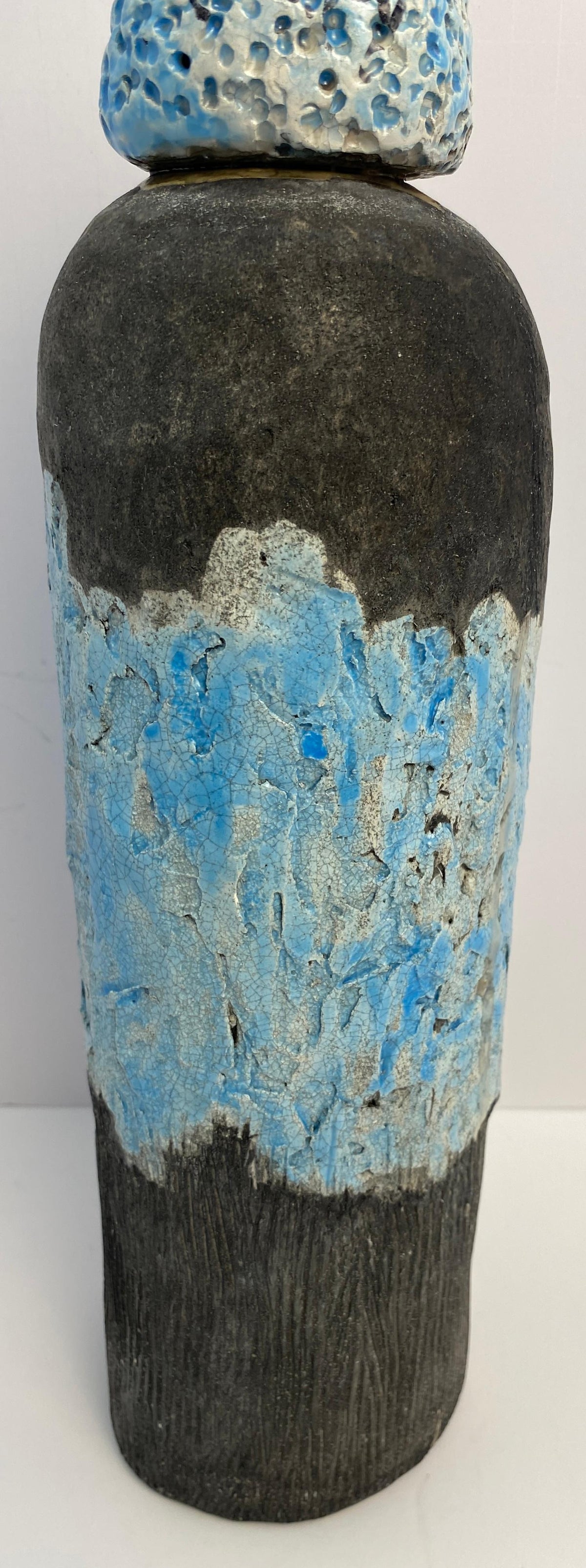 Vallauris Fat Lava Style Pottery, French Mid Century Blue Decorative Lidded Vase — detail 6