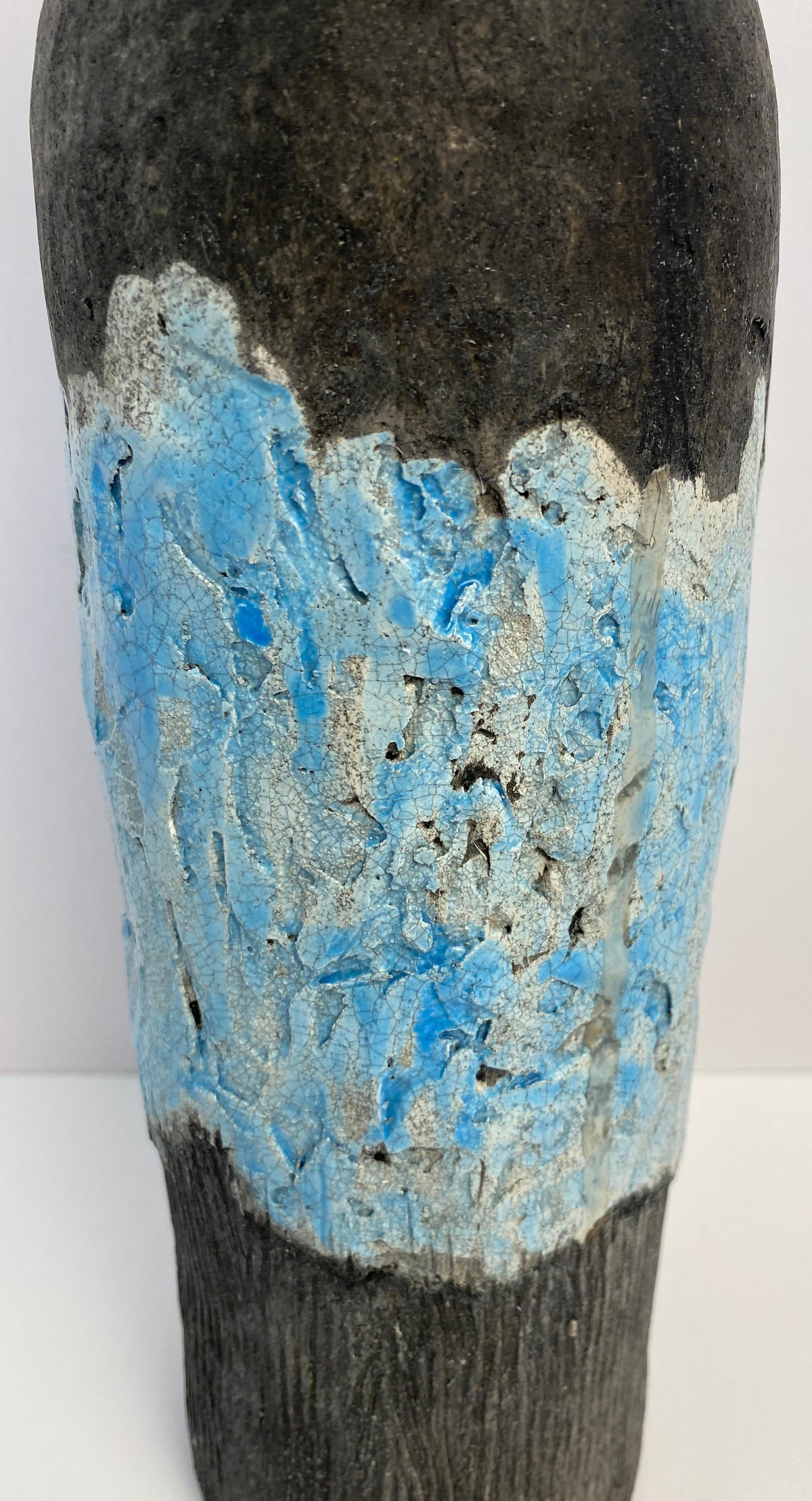 Vallauris Fat Lava Style Pottery, French Mid Century Blue Decorative Lidded Vase — detail 8
