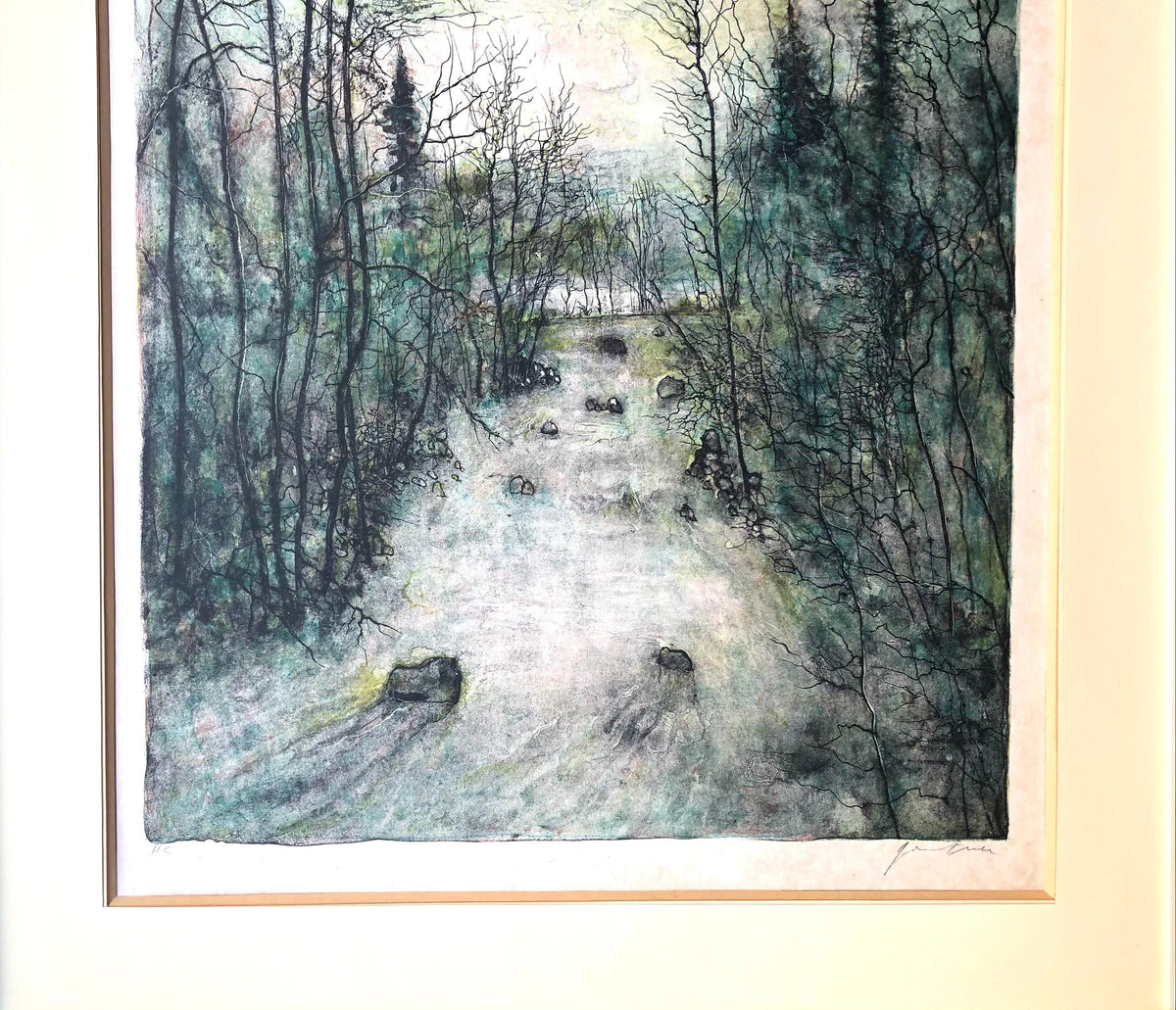 French Country Scene Lithograph Signed — detail 2