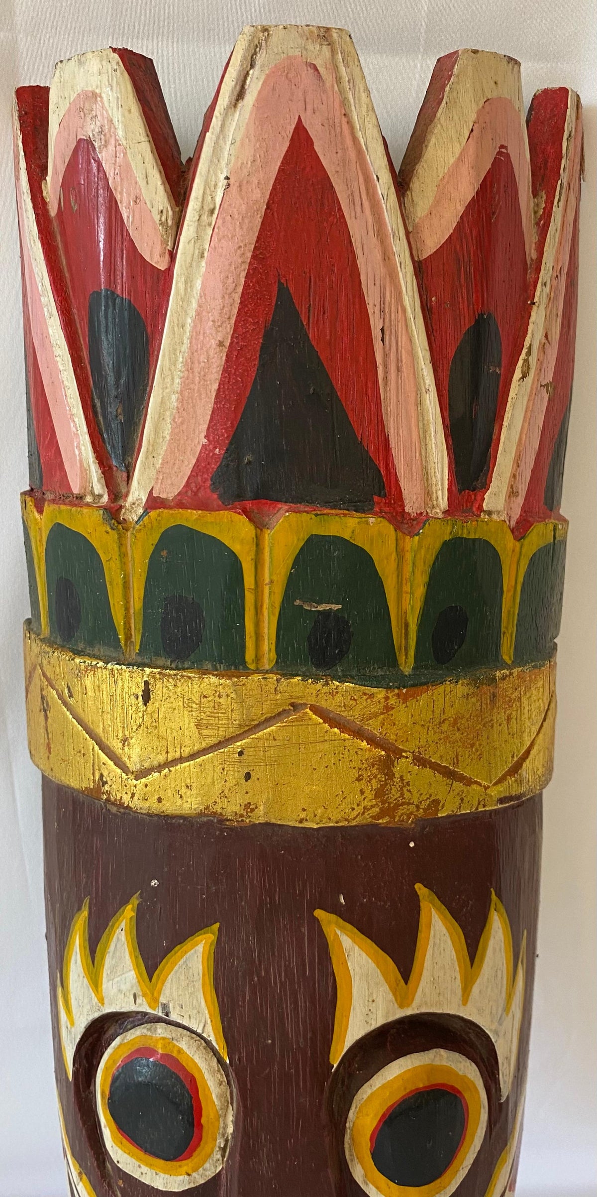 Large Hand-Carved & Painted Wooden Tribal Mask — detail 2