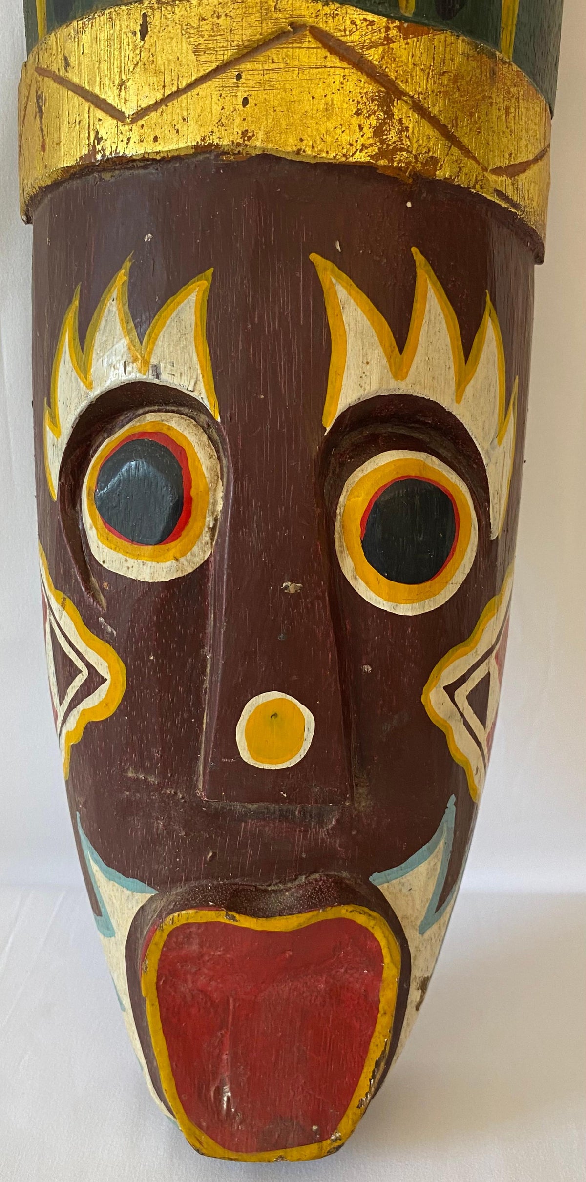 Large Hand-Carved & Painted Wooden Tribal Mask — detail 4