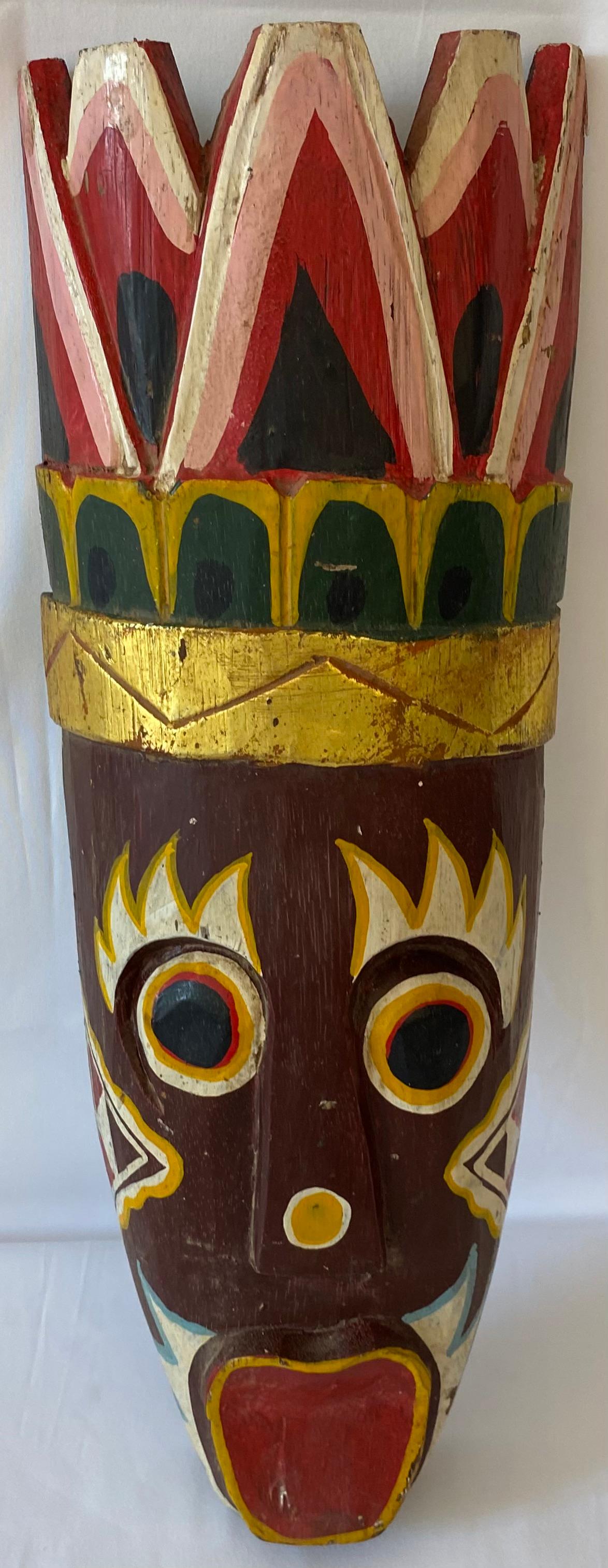 Large Hand-Carved & Painted Wooden Tribal Mask — detail 5