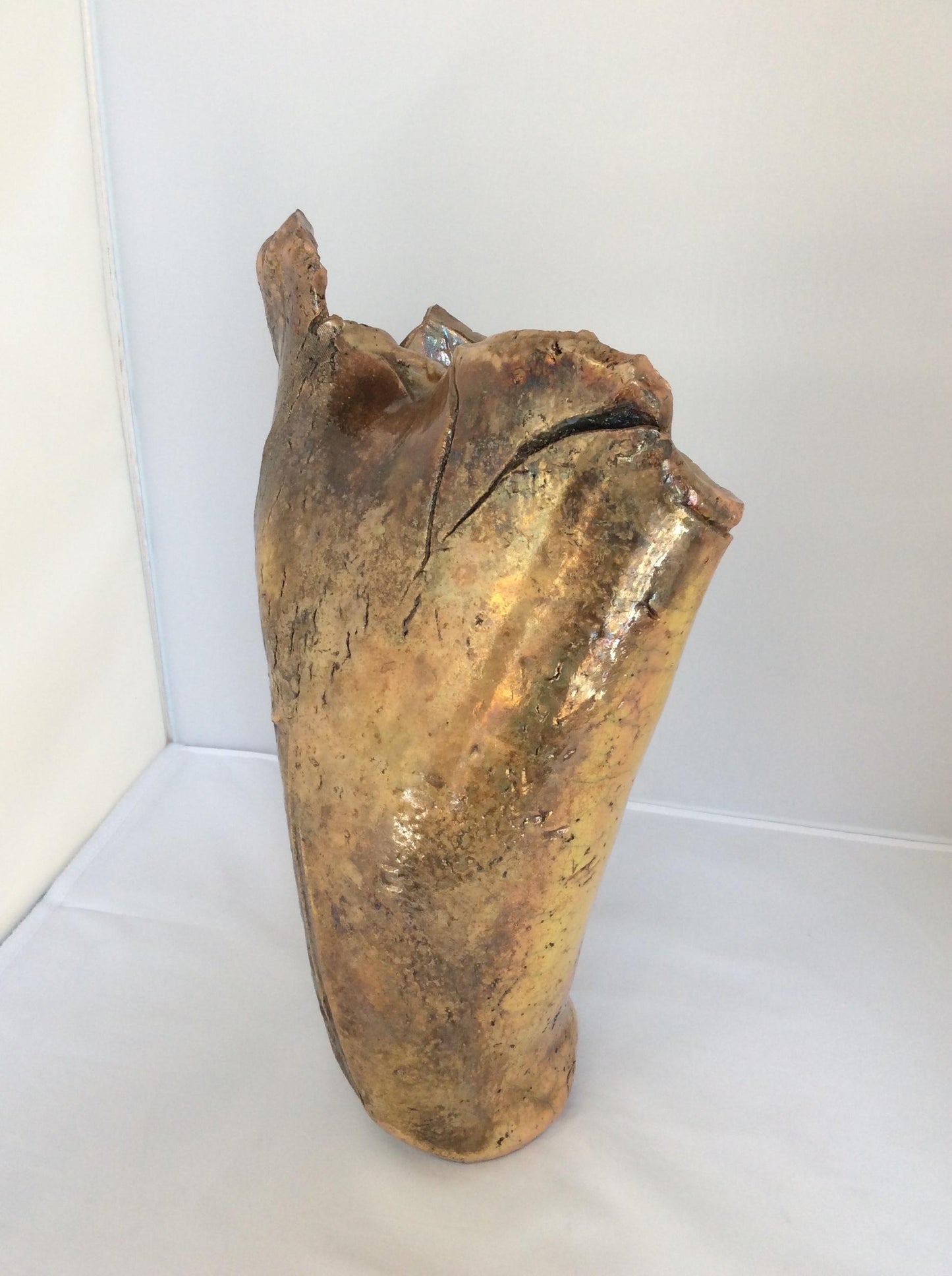 French Midcentury Sculpted Stoneware Vase, Neutral Brown — detail 3