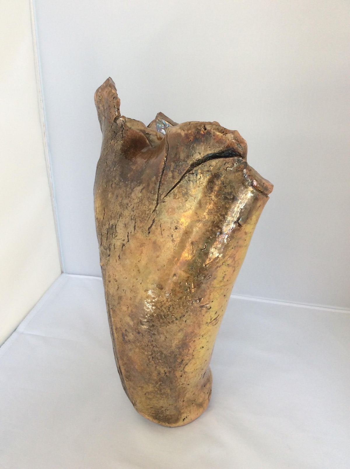 French Midcentury Sculpted Stoneware Vase, Neutral Brown — detail 3