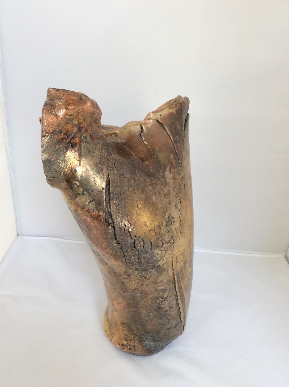 French Midcentury Sculpted Stoneware Vase, Neutral Brown — detail 6