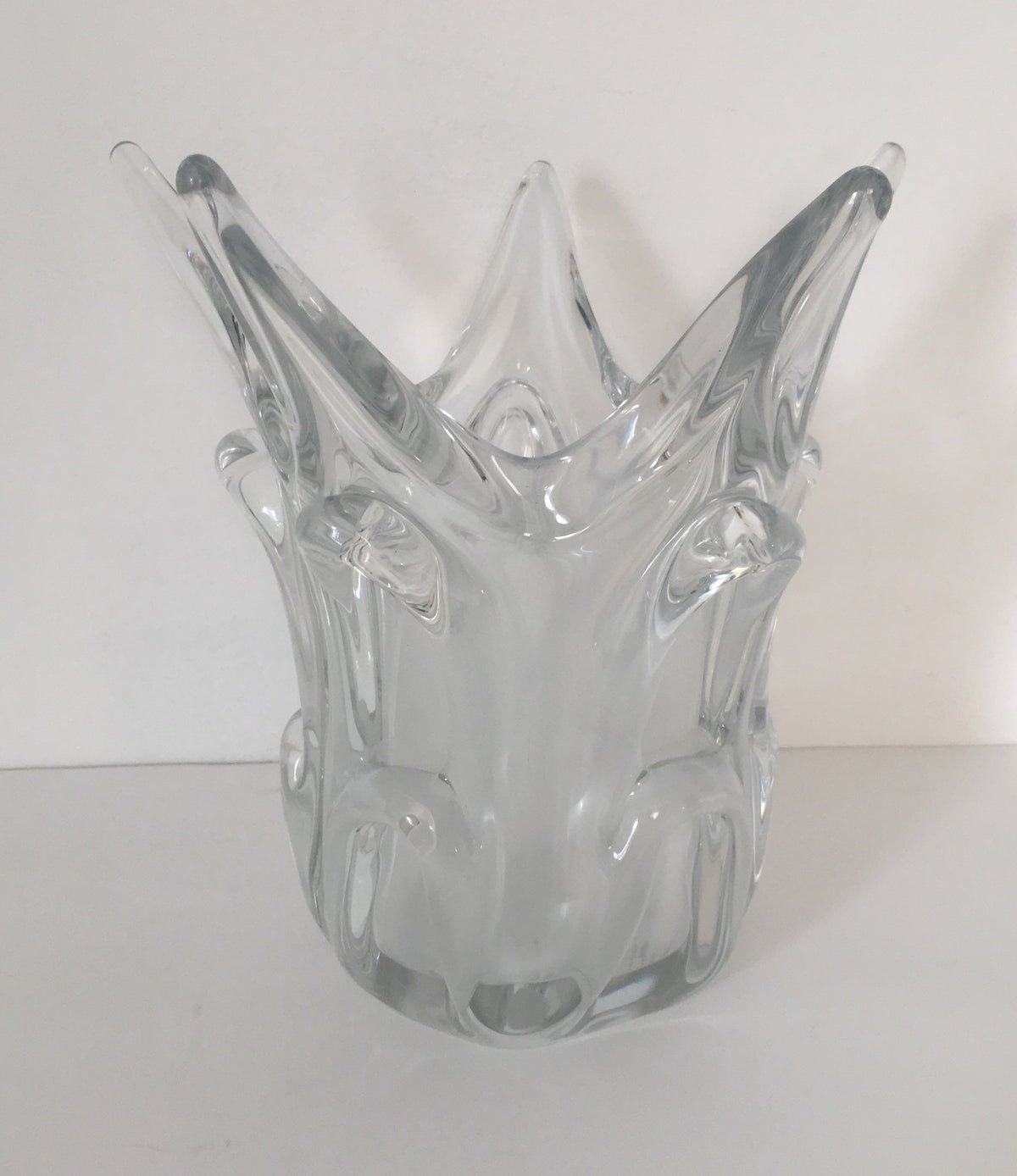 Midcentury French Molded Crystal Fluted Vase