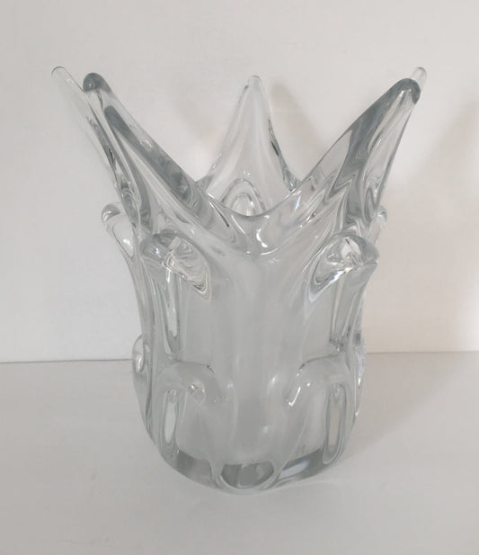 Midcentury French Molded Crystal Fluted Vase