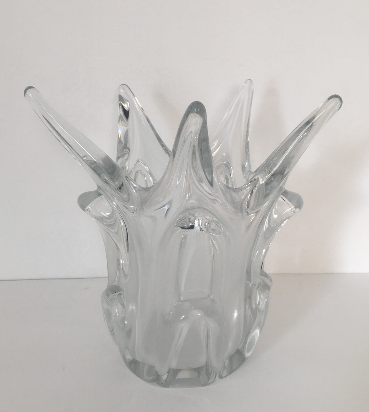 Midcentury French Molded Crystal Fluted Vase — detail 7