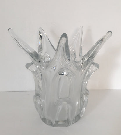 Midcentury French Molded Crystal Fluted Vase — detail 7