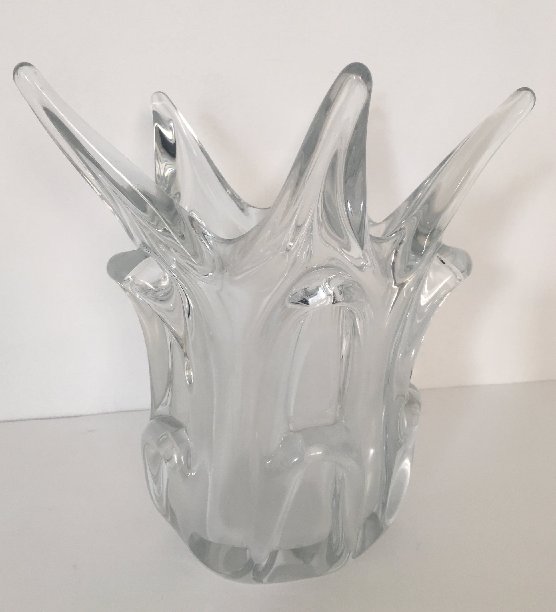 Midcentury French Molded Crystal Fluted Vase — detail 6
