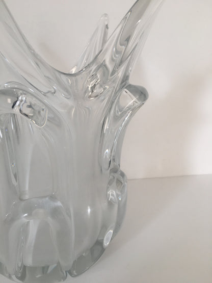 Midcentury French Molded Crystal Fluted Vase — detail 4
