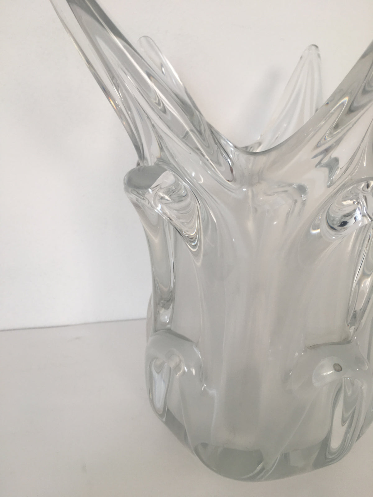Midcentury French Molded Crystal Fluted Vase — detail 3